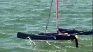 Fast hydrofoiling sailing with RC Multihull [upl. by Airamanna]