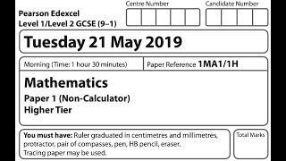 Edexcel GCSE Higher May 2019 paper 1 noncalculator exam walkthrough [upl. by Kcirdderf]