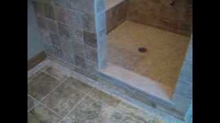 Travertine tile Shower stall and floor with border [upl. by Nadiya]