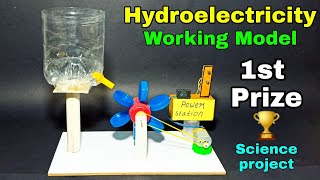 How to make hydro powerplant working model Hydroelectricity science exhibition project working model [upl. by Peterman]