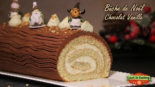 ❅ Recette de Bûche de Noël Roulée Chocolat Vanille ❅ [upl. by Cramer]