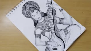 How to draw Mandala art of Maa Saraswati  Zentangle Doodle art  Navaratri drawing  Durga puja [upl. by Notlad]