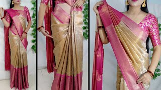 Banarshi Tissue Silk Saree Wearing Tips n tricksHow to make pleats perfectlySaree Saundaryaa [upl. by Rawden]