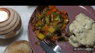 Beef Escalope With Mushroom Sauce  Stirfry Veggies  Airfryer  Beef Steak [upl. by Laundes]