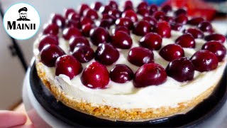 Torte ohne Backen mit Keksboden Quarkcreme und Kirschen  no bake [upl. by Nevarc]