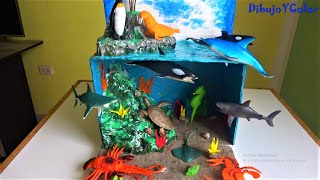 Como hacer MAQUETA de ECOSISITEMA MARINO DIORAMA DibujoYColor [upl. by Aicnerolf595]