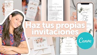 Diseña invitaciones para tu boda fácil y gratis  Tutorial CANVA [upl. by Boice]