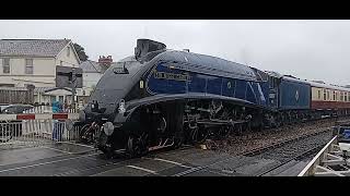 60007 Sir Nigel Gresley passing slowly through a rainy Paignton Devon England [upl. by Levin]