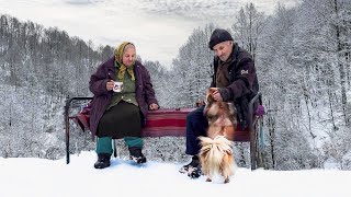 Happy old age of an elderly couple in a mountain village in winter far from civilization [upl. by Caputo]