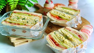 How to Wrap a Sandwich to CutOpen  Japanese Style Egg and Ham Sandwich Recipe [upl. by Ahsaf]