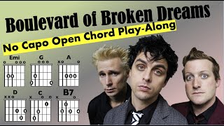 Boulevard of Broken Dreams Green Day EASY NO CAPO PlayAlong [upl. by Yonina]