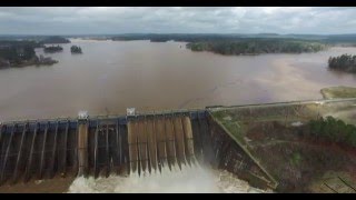 Lake Harding chattahoochee river 122515 flood dam spillway drone video [upl. by Vivyan289]