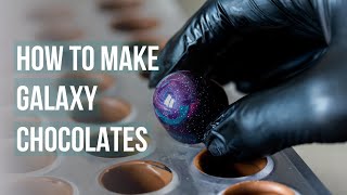 HOW TO MAKE CHOCOLATES  BONBONS  GALAXY DESIGN  COLORED CACAO BUTTER [upl. by Kila380]