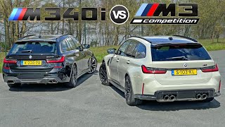 BMW M3 Touring vs M340i Touring STAGE 2  REVIEW on AUTOBAHN [upl. by Ynor]