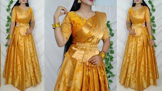 Festival Drape Saree convert into LehangaSaree wearing new stylesDrape saree Saundaryaa [upl. by Hsot151]