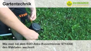 Wie man bei dem EGO AkkuRasentrimmer ST1530E den Mähfaden wechselt [upl. by Atirhs355]