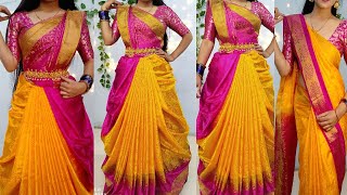 Silk Saree Bridal Draping StyleHow to wear sari in different waySari wearing new StyleSari design [upl. by Imena318]