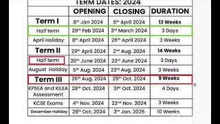 2024 OFFICIAL SCHOOL CALENDAR2024 term one to Three [upl. by Dinnie697]