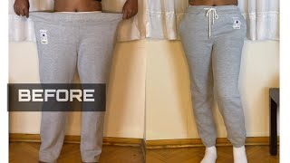 HOW TO DOWNSIZE AN OVERSIZED SWEATPANTS alteration converse thriftflip [upl. by Connelly]