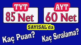 tyt 85 ayt 60 net sayısal kaç bin I yks sıralama I yks puan hesaplama I yks I tyt [upl. by Yelnikcm]