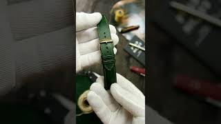 Leather Watch Strap  Buttero Green MeiSi Super Fine Linen thread Noble Gold  apleathergoods [upl. by Kitchen]