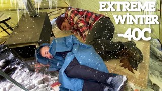 40° Solo Camping 3 Days Solo Winter Camping Adventure in the Snowstorm Bushcraft Survival Shelter [upl. by Randie]