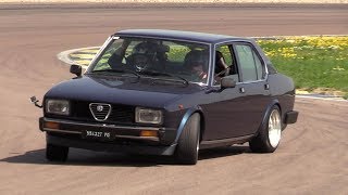 Alfa Romeo Alfetta 20 Twin Spark  Crazy drift track action amp on board [upl. by Anilecram]