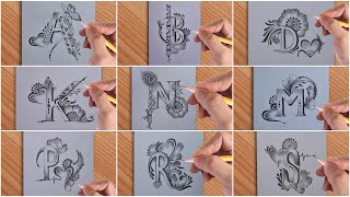 Beat tattoo drawing with pencil of A  B  D  K  N  M  P  R  S  simple drawing video [upl. by Ahsea]