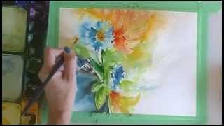 How to Paint in Watercolor Fluid amp Loose Cornflowers amp Lilies [upl. by Assilram]