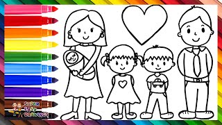 Drawing And Coloring A Family Of 5 👩👨👧👦👶🌈 Drawings For Kids [upl. by Yllil]