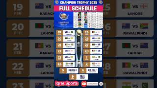 ICC CHAMPIONS TROPHY 2025 FULL SCHEDULE  ICC Champion trophy 2025 fixtures iccchampionstrophy2025 [upl. by Eelarol331]