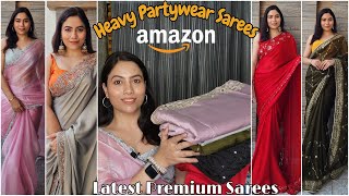 Amazon Partywear Saree Haul  Jimmy ChooOrganzaEmbellished Sarees  Premium Occasional Saree [upl. by Inman]