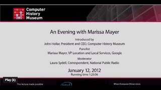 CHM Revolutionaries An Evening with Googles Marissa Mayer with NPRs Laura Sydell [upl. by Akcirahs554]