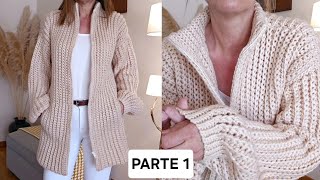 Como tejer Chaqueta Cardigan a crochet PARTE 1 [upl. by Yeslah]