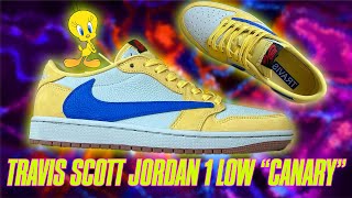 TRAVIS SCOTT JORDAN 1 LOW CANARY FIRST LOOK [upl. by Oulman]