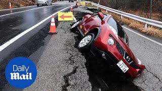 Japan Moment landslide destroys homes following earthquake [upl. by Yenterb]