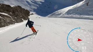 The Sarenne Alpe d’Huez 2019 in 4k skiing over 100 KPH longest black run in Europe [upl. by Arikahs]