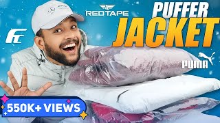 5 Best Stylish Puffer Winter Jackets for Men 🔥 Jacket Haul Review 2023  Redtape Puma  ONE CHANCE [upl. by Laro]