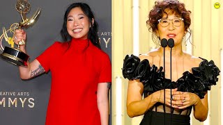 Quiz Lady Sandra Oh amp Awkwafina REACT To First Emmy Win [upl. by Celene]