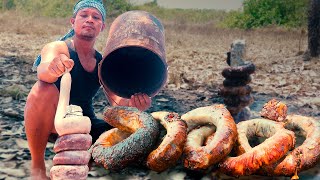 INTESTINE RECIPE  Rustic Cooking Intestine Inside Bucket  Eating spicy sausage in countryside [upl. by Town]