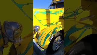 Maggini rides amp flames are a west coast staple peterbilt photoshoot flames semitruck yellow [upl. by Enirak]