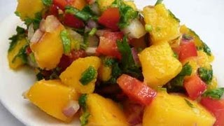 Mango Salsa Fresh Mango Salad Recipe  Show Me The Curry [upl. by Arita179]