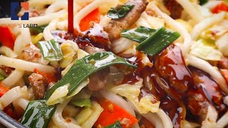 Japanese Stir Fry Udon Noodles Recipe  Yaki Udon [upl. by Laks]