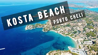 Kosta Beach by drone PORTO CHELI  Plaża Kosta  GREECE 🇬🇷 [upl. by Sadye510]