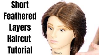 Short Feathered Layers Haircut Tutorial  TheSalonGuy [upl. by Newcomer417]