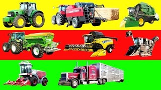 Learning farm vehicles and equipment names and sounds for kids Tractors and Trucks for children [upl. by Aribold]