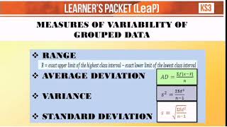 MEASURES OF VARIABILITY OF GROUPED DATA Grade 7 Week 7 [upl. by Ecinej]