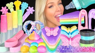 ASMR PASTEL FOOD EDIBLE BUTTERFLIES CHOCOLATE COVERED PRETZELS LIP BALM LAYERED JELLO MUKBANG 먹방 [upl. by Elnore616]