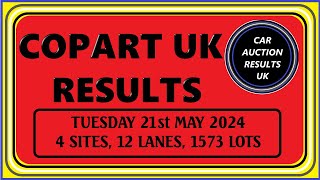 COPART UK AUCTION RESULTS FOR TUES 21ST MAY 2024 [upl. by Auginahs]