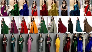 plain satin saree with designer blouse ideas💞40💞party wear plain saree with sequined blouse design [upl. by Mellie]